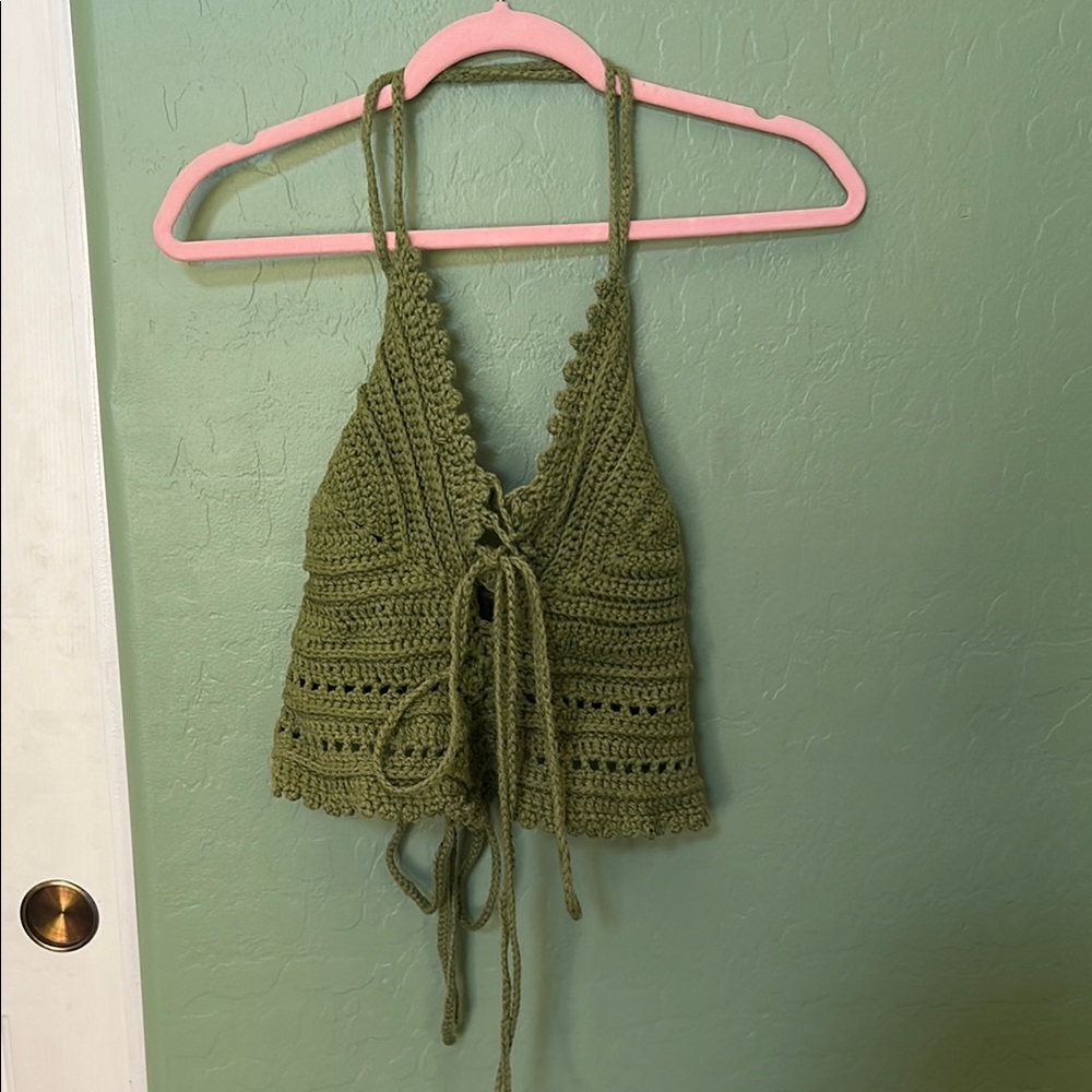 Sage green knit crop top